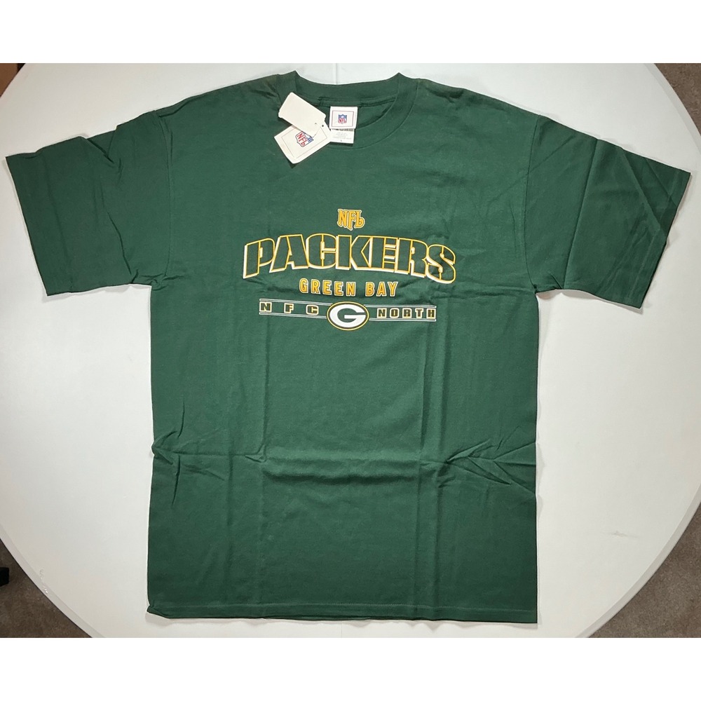 Y2K VTG NFL Green Bay Packers T Shirt Mens Large NWT Green Cotton Football Tee